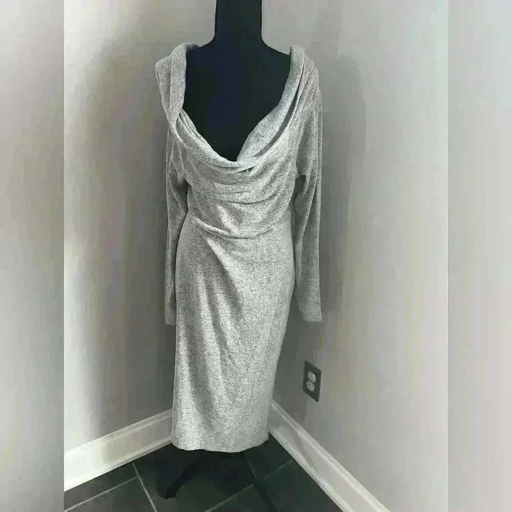 Nine Britton Misha Fitted Off the shoulder Midi Dress Grey Women’s L NWT - Picture 6 of 6
